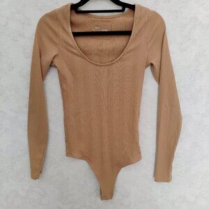 Aerie Ribbed Camel Scoop Bodysuit Size Small